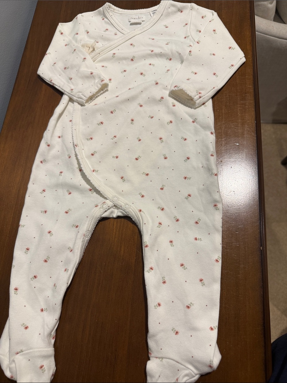Jamie Kay Cream Footed One-Piece with Soft Red Floral Print
